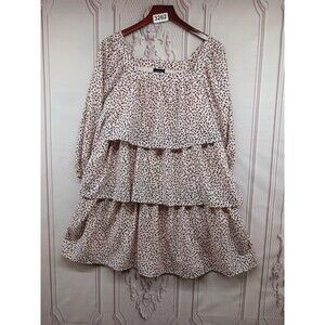 Who What Wear Cream and Black Long Sleeve Tier Dress